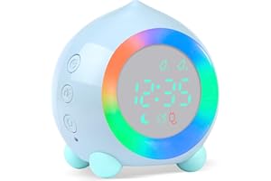 Ayybboo Réveil Lumineux pour Enfants,Horloge Numérique LED avec Veilleuse,Alarme Snooze,Volume Réglable,USB Rechargeable,Jour/Nuit Enfants Filles Garçons (Bleu)