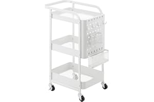 Marchio Amazon - Movian Carrello portavivande con cestini e ganci, 3 ripiani, bianco