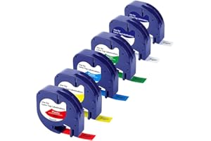 BIGGER Repuesto para Dymo LetraTag etiqueta de plástico 16952 91331 91332 91333 91334 91335 Trabajo para Dymo LT-100T, XM, XR, 2000, QX50, 1/2'' W x 13' L (12mm x 4m), paquete de 6 colores