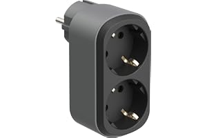 Electraline 55096 Prima Dubbeladapter 2 Uttag 16A (2P+E) Schuko Front, 2 Schuko Uttag Grenuttag, Svart