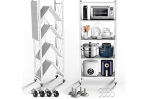 Svkiyang Foldable Storage Shelf Unit on Wheels Large Capacity (No Assembly) Heavy Duty Steel 5-Shelving Organizer Rack for Kitchen, Garage and Laundry Bathroom Tool Organization (5, White)