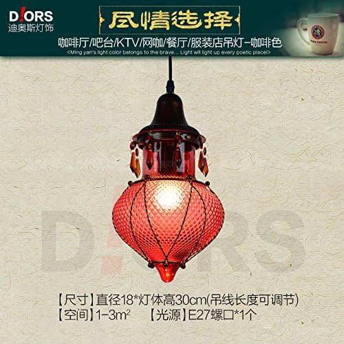 GYUHANLT Vintage Industrial fashion personality Hanging Light for Loft Office bar restaurant cafe Home Decorative stained glass single head, red ,18X30CM Ceiling Pendant