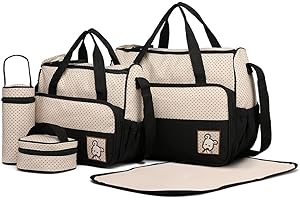 Miss Lulu Totes 5pcs Baby Nappy Changing Multifunction Diaper Messenger Hospital Maternity Polyester Bag Set