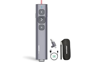 Norwii N95 Clicker de Présentation avec Récepteur USB-C&A, PowerPoint Cliqueur pour Télécommande de Présentation, Pointeur de Présentation sans fil Rechargeable, Slide Clicker (Rojo, USB-AC)