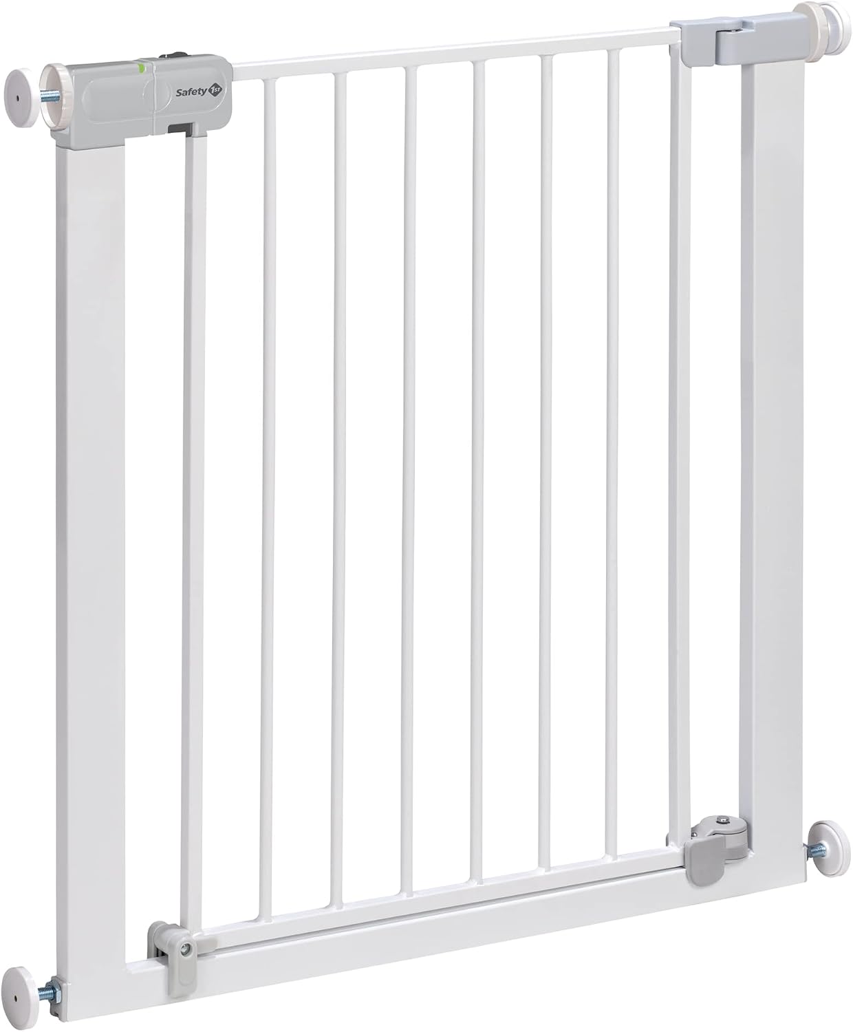 Safety 1st Auto Close, Barrera Seguridad Niños Escalera a Presión, 73–80cm (máx. 136cm), Valla Seguridad Infantil Automática, Apertura Una Mano, Sin Tornillos (Sin Taladros), Doble Bloqueo, Blanca