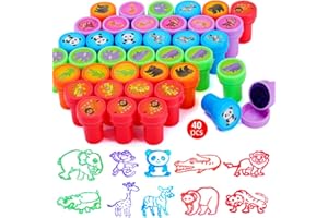 JEFFOUOO 40 Stück Stempelset Tiere Stempel Kinder,SelbstfäRbende Stempelset Tiere Kinderstempel,Tiere Niedliche Spielzeugstempel für Kinder Party Favor,Schulpreise,Geburtstagsgeschenk,Lernen Requisiten (A)