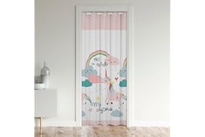 HOMEMISSING Tendine per Finestre Con Unicorno per Bambini, Decorazione per la Privacy, Rosa, Bianco, a Pois, Arcobaleno, 86 x 203 cm