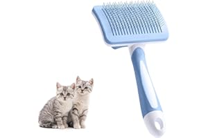 Vinabo Brosse Chat Chien,Brosse Chat Poil Long Brosse Auto-Nettoyage avec un Bouton pour Toilettage des Animaux de Compagnie, Brosse pour Chat pour Chats et Chiens à Poils Courts,Moyens et Longs-Bleu