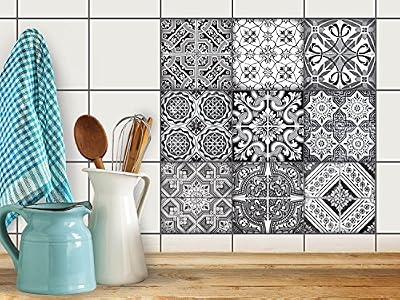 creatisto Carrelage Autocollant Sticker | Adhésif carrelage - salle de bain et credence cuisine - Décoration autocollante | Stickers carrelage - Design Black n White - 10x10 cm - 9 pièces