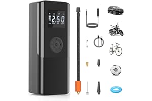 ‎AOKBON Luftpumpe 150PSI Elektrische Fahrradpumpe Mini Kompressor 12V EasyPump Mit Alle Ventile Autostop Funktion LCD LED Reifenfüller Tragbarer Luftkompressor über USB-C wiederaufladbar Als Powerbank