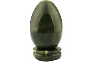 KYEYGWO Green Jade Stone Carved Eggs with Stand, Healing Crystal Meditation Chakra Balancing Reiki Crafts Home Decoration