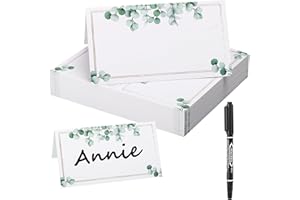 TOPCZY 50 Stück Tischkarten Eukalyptus, Konfirmation Feier Sitzplatzkarten, Elegantes Namenskarten Beschriften, Hochzeit mit Schwarzer Stift, Platzkarten für Party Geburtstag Weihnachten