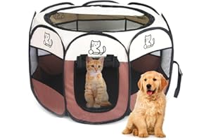 EUBSWA Składany kojec dla zwierząt domowych, 74 x 74 x 43 cm, przenośny, wodoszczelny, dla psów, kotów, zajęcy, małych zwierząt, do użytku wewnątrz i na zewnątrz (brązowy)