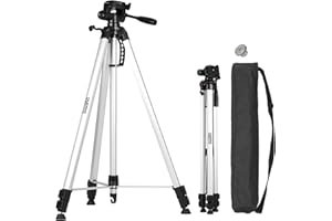 Huepar Pro Trépied de niveau laser (Hauteur: 83-230cm, Filetage: 1/4" et adaptateur écrou 5/8") avec tête pivotante à 3 voies, poignée portable, niveau à bulle, plaque de dégagement rapide-TP230