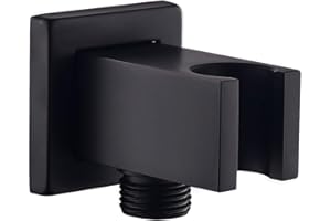 Keymark Wandanschlussbogen mit Brausehalter Schwarz, Messing Square Schlauchanschluss 1/2 Zoll, Brauseanschlussbogen mit Halter, Sandanschluss Wandanschluss Dusche für Handbrause