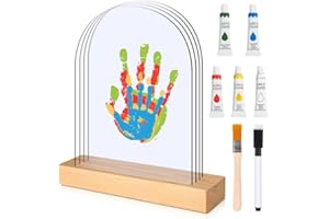 TOGOU2S Kit de Huellas de Manos Familiares, Marco ovalado transparente para 4 huellas de manos, Recuerdos Familiares DIY, Personalizados Marco de recuerdo, Día del Padre Día de la Madre Regalo