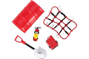 INJORA RC Decoration Fire Extinguisher/Fuel Tank/Shovel/Oil Drum and Roof Luggage Net with Hooks for 1/24 Crawler Axial SCX24 FMS FCX24 AX24 Gladiator Bronco Deadbolt Upgrade,Red