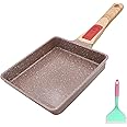 AIKENBBKK Ceramic Nonstick Tamagoyaki Pan, Japanese Omelette Pan Omelette Egg pan with Detachable Handle, Oven& Dishwasher Safe,19x16 cm (Brown)