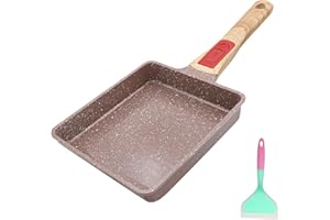 AIKENBBKK Poele Omelette Japonaise en Céramique, Revêtement Céramique Antiadhésif Poêle à Tamagoyaki avec Poignée Amovible, sans PTFE ni PFOA, 19x16 cm-Marron