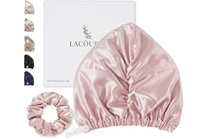 ‌LaCourse Rutschfeste Verstellbare Echte 22 Momme 100% Maulbeerseiden-Seidenhaube zum Schlafen, Doppellagige Seidenhaube für optimale Haargesundheit. Rosa