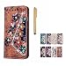 Produktbild KSHOP Hülle PU Leder für Sony Xperia E5 Handyhülle Schutzhülle Braun ledertasche mit Muste Rose vier Kleinen weiß Blumen mit drei Braun Blumen 3D Design Diamant Glitzer Bling Glänzen Strass Wallet PU Plastik Back Cover Ledertasche Magnetverschluss Magnetic Protektiv Kunstleder Bookstyle Flip Case Tasche Hülle Schutz Etui Schale Schutzhülle Brieftasche mit Karte Slot mit Bleistift touch PenEingabestift ) Gold