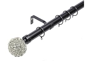 Kestral Diamante Ball 28 mm Finial Extendable Curtain Pole Elegant Metal Finish Easy Fitting, Black Nickel 90-160CM