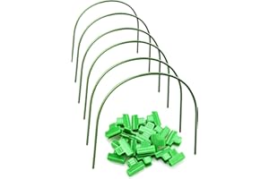 PRISMORIA 6 Pcs Greenhouse Hoops and 24 Reinforcement Clips, Long Steel with Plastic Coated Hoops Small Greenhouse Hoops for Raised Beds Thickened High Tenacity PP Garden Tunnel Hoops (50x50cm Hoops-6+Clips-24)