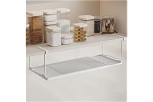 NUODWELL Cesto portaoggetti estensibile sotto mensola, da appendere, regolabile, in rete metallica, per cucina, ufficio, dispensa (bianco)