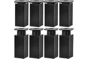 Btowin VCF 6 Inch / 15cm Adjustable Furniture Legs, 8 Pcs Black Square Aluminum Alloy Furniture Support Feet, Adjustable Height 0-20mm Replacement Leg for Cabinet Table Sofa Cupboard