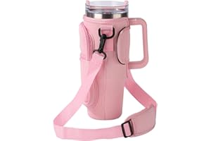 GIEEU Bolsa de Transporte para Stanley Cup 40oz,Bolsa portabotellas de Agua con Bolsillo para teléfono,Bolsa Porta Botella de Agua Rosa con Correa Ajustable para el Hombro