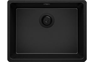 PRIMAGRAN Fregadero bajo Encimera Todo Negro 56x44cm, Cocina 1 Seno + Sifón, Granito al mueble 60cm - Venecia Easy S043