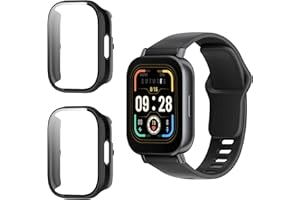 Funrae Hülle Kompatibel mit Xiaomi Redmi Watch 5 Active [2 Stück], PC Gehäuse mit Hartglas Displayschutz Schutzhülle Vollschutz Kratzfest Ultradünner Puffer Schutz Case - Schwarz