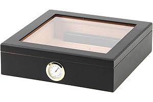 BigSmoke Zigarren Humidor mit Glasdeckel und Zedernholz Furnier, Befeuchter, Hygrometer und Trennwand - Schöne Zigarrenkiste für Einsteiger und Zigarrenliebhaber - Für 30 Zigarren - Schwarz
