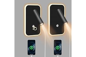 STRIXORN Liseuse Applique Murale LED avec Port USB et Type C, Liseuse Dimmable en continu, 3W+9W 3000K Tête de Lit pour Chambre à Coucher, Salon(Schwarz, 2 Stück)