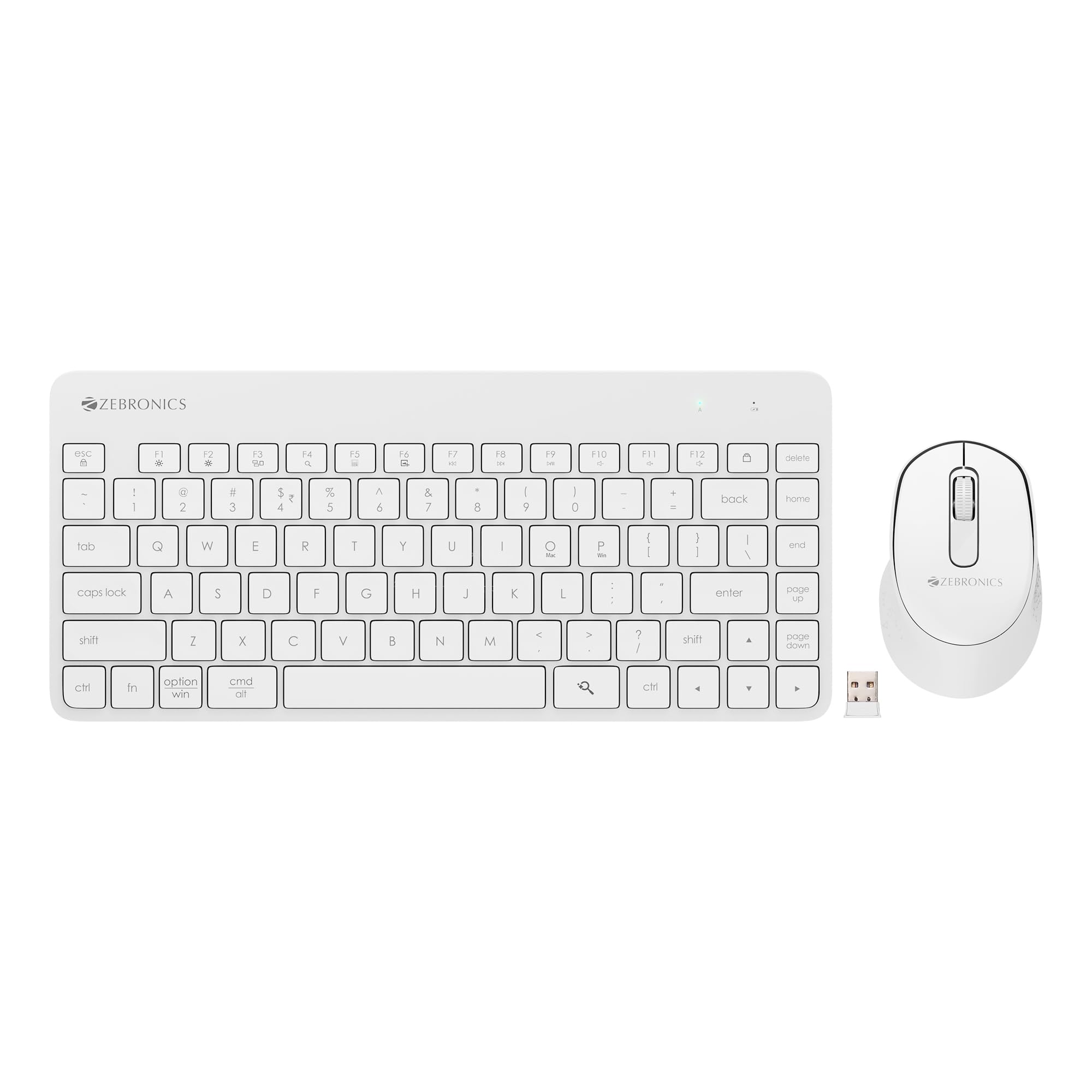 ZEBRONICS Companion 201 2.4GHz Wireless Keyboard & Mouse Combo, 83 Keys, AI Assist Key, 12 Integrated Multimedia Keys, 3 Button Mouse, 1600 DPI, High Precision, Silent Operation (White)