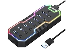 ZIUMIER USB Hub 3.0,7 Ports USB Expander with RGB LED Strip for MacBook, Mac Pro, Mac Mini, iMac, Surface Pro, XPS, PC, Flash Drive, Mobile HDD