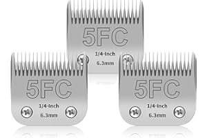 YAZIYIR Lot de 3 Lames de toilettage pour Chien en Acier Inoxydable 5FC compatibles avec Andis/Oster A5/Heiniger/Moser Max 50/Wahl, Taille 5FC, Lame 1/4 Pouce, Longueur de Coupe 6,3 mm