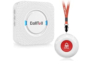CallToU Wireless Personal Alarms for Elderly Call Button Panic Alarm 500ft Nurse Call Bell Patient SOS System for Home/Personal Caregiver Pager with 1 UK Plug-In Receiver 1 Waterproof Button