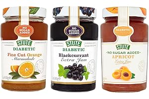 GREAT BRITISH TRADING LIMITED Stute Diabetic Jam Selection | Pack of 3 | Fine Orange Marmalade 430g x 1, Blackcurrant 430g x 1, Apricot 430g x 1