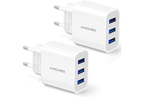 Amoner Cargador Rapida 15W 3 Puertos (2 Piezas) USB Múltiple Enchufe Compatible con iPhone 15 14 13 12 11 XS MAX XR Pro MAX Plus Mini SE 8 7 6 5, Samsung, Xiaomi, OPPO, Huawei, Google