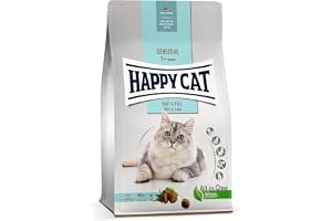 Happy Cat 70600 – vårdhud och päls – torrfoder för katt med kyckling för känsliga katter och kattunge – 1,3 kg innehåll