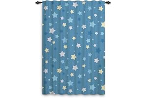 ggaimwf Sternvorhänge für Kinderzimmer Blaue Sterne Muster GalaxyCartoon Vorhänge Tape TopFenster Tür Vorhänge für Jungen Baby Kinderzimmer Spielzimmer Raumteiler Stangentaschen 135x245cm 1 Stück