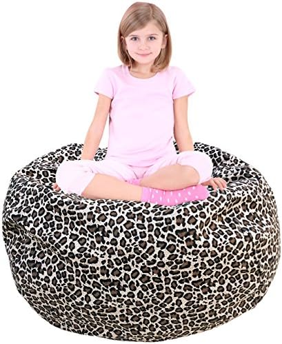 EDCMaker Stuffed Animal Storage Bean Bag Chair,Extra Long Zipper and Premium Canvas with Leopard Pattern-38"