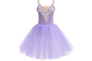 IDOPIP Women's Ballet Tutu Skirt Embroidery Lace Sparkling Sequins Swan Lake Costume Sleeveless Leotard Dance Dress