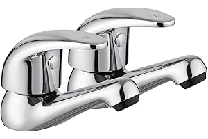 JASSFERRY Chrome Pair of Basin Taps Hot and Cold Water Bathroom Sink Tap Top Lever Handle 1/2" Faucets, Set of 2
