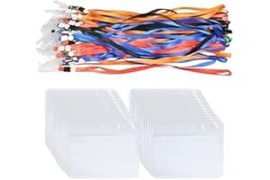 BUYGOO Porta Badge da Collo 50paia - Orizzontale Trasparente Ufficio PVC con Multicolore Cordini Impermeabile