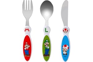 ZAWADI GLOBAL Super Mario Lot de 3 couverts pour enfants avec couteau/fourchette/cuillère