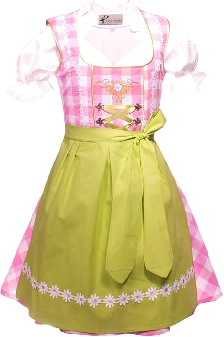 Dirndl Kinder Oktoberfest Set Rosa - 3-teiliges Bayerisches Trachtenkleid Für Mädchen