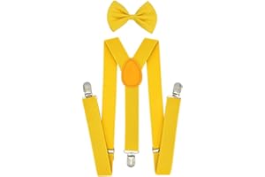 CUHZA Jungen Kinder Hosenträger Fliege Set, Y-Form Einstellbar Hosenträger, Geeignet für Kinder von 1 bis 10 Jahren（Gelb）