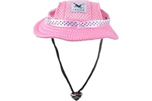 SHENGXI Dog sun hat, Summer Breathable Dog hat, Fashionable dog bucket hat, Outdoor Sun protection Dog Baseball Cap with ear holes and adjustable chin strap for small dogs and puppies, S (pink)